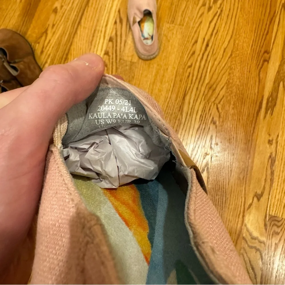 Olukai Kaula Pa’a Kapa Pink Linen Espadrille Shoe 9